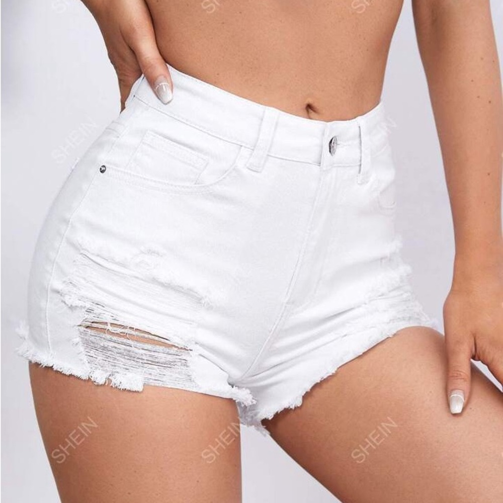 White jean shorts